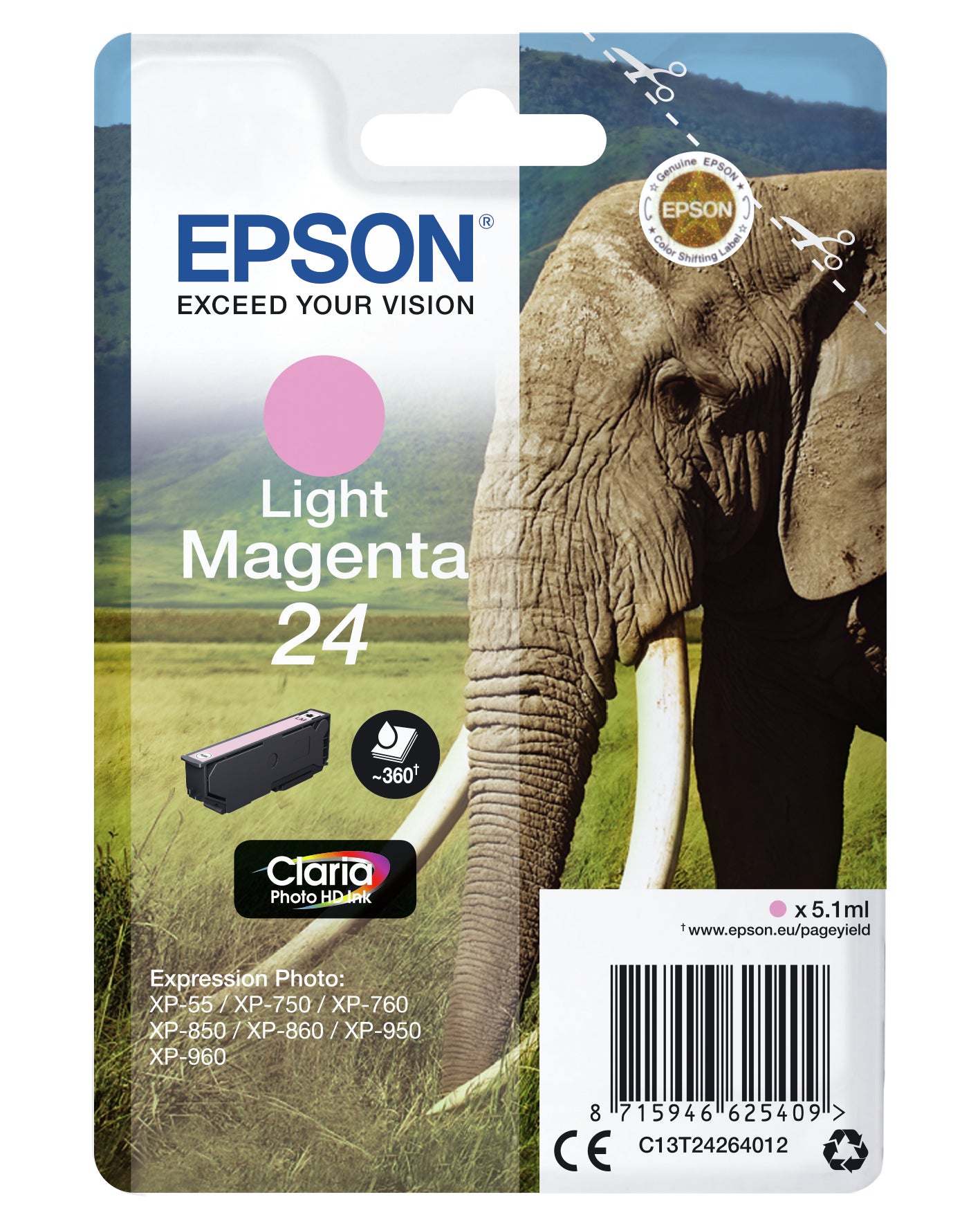 Epson 24 Helle Magenta Tintenpatrone (Original) – 360 Seiten – für Expression Photo XP-960/XP-950/XP-860…