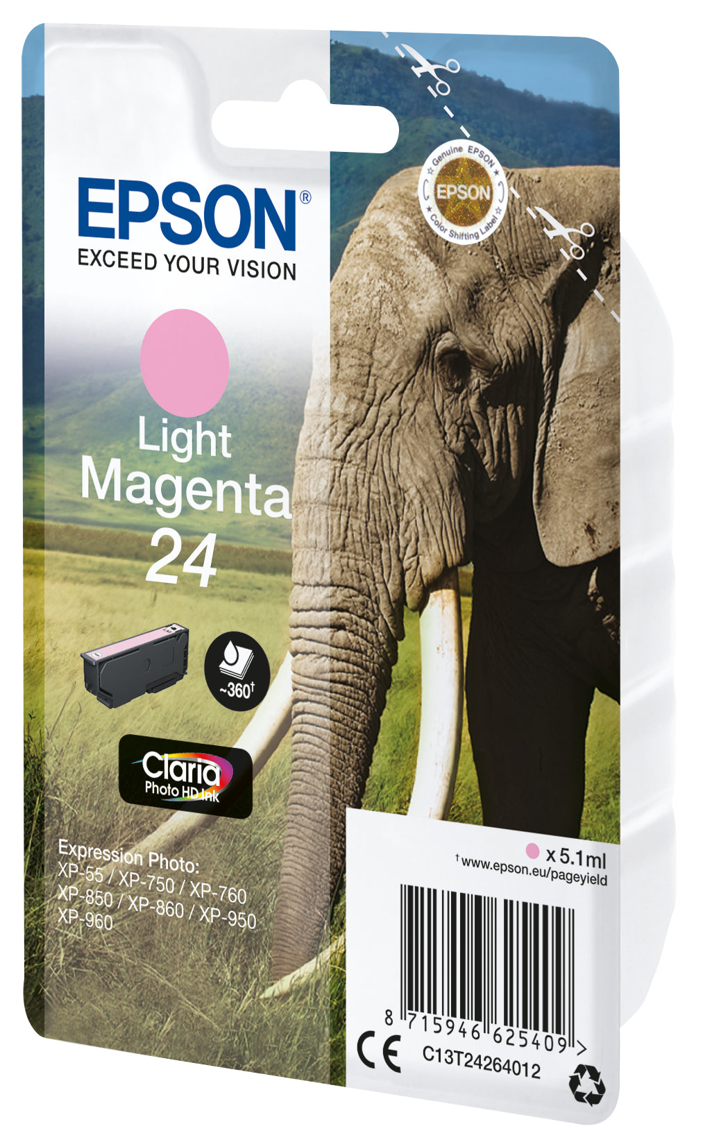 Epson 24 Helle Magenta Tintenpatrone (Original) – 360 Seiten – für Expression Photo XP-960/XP-950/XP-860…