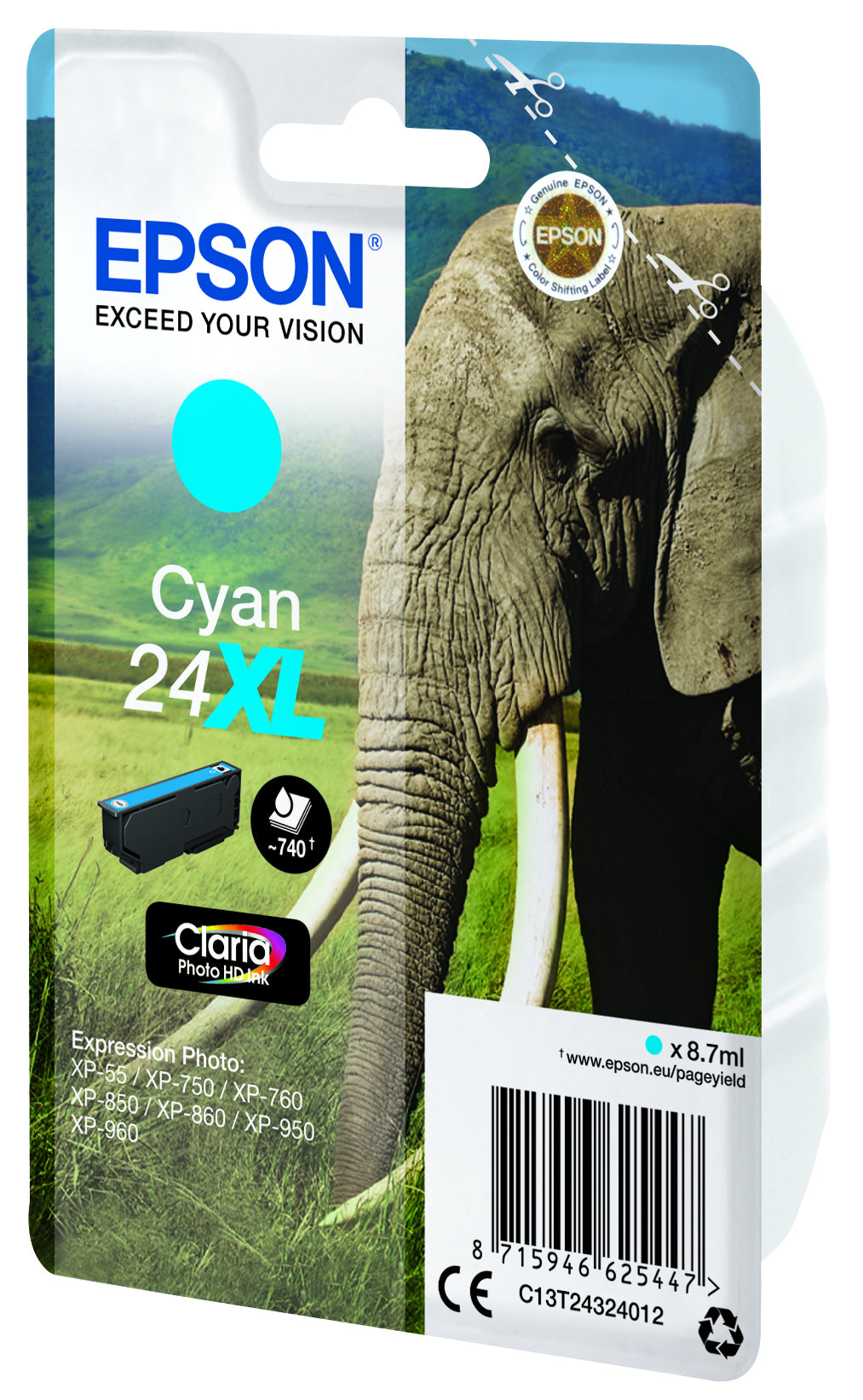 Epson 24XL Cyan Tintenpatrone (Original) – 740 Seiten – für Epson Expression Photo XP-960/XP-950/XP-860 …