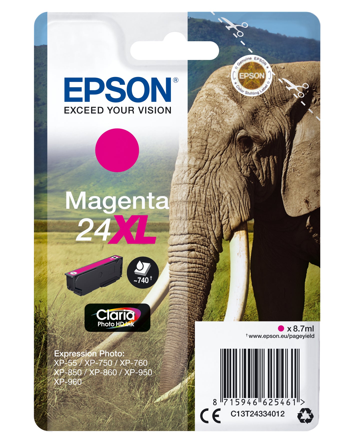 Epson 24XL Magenta Tintenpatrone (Original) – 740 Seiten – für Epson Expression Photo XP-960/XP-950/XP-860 …