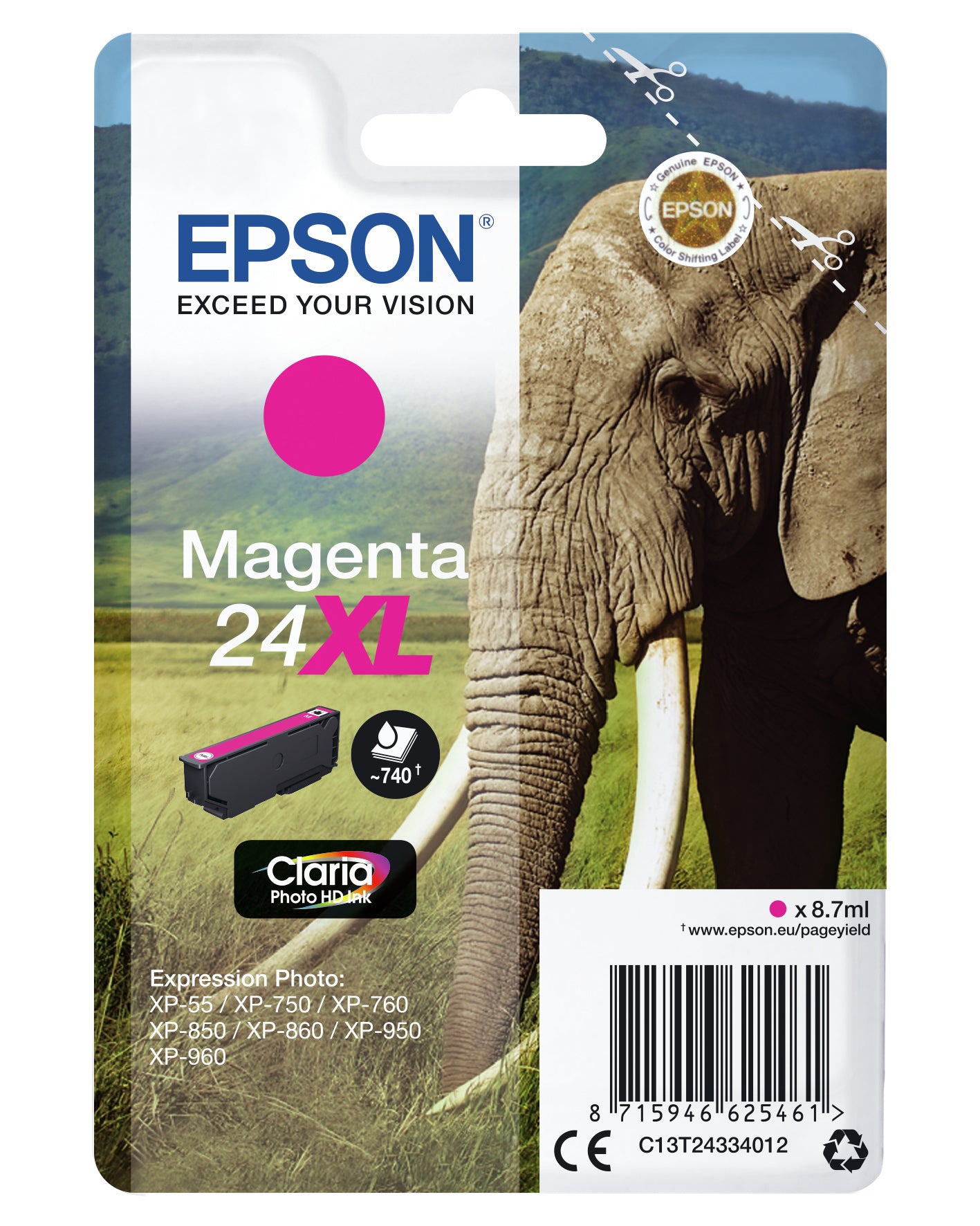 Epson 24XL Magenta Tintenpatrone (Original) – 740 Seiten – für Epson Expression Photo XP-960/950/860 …