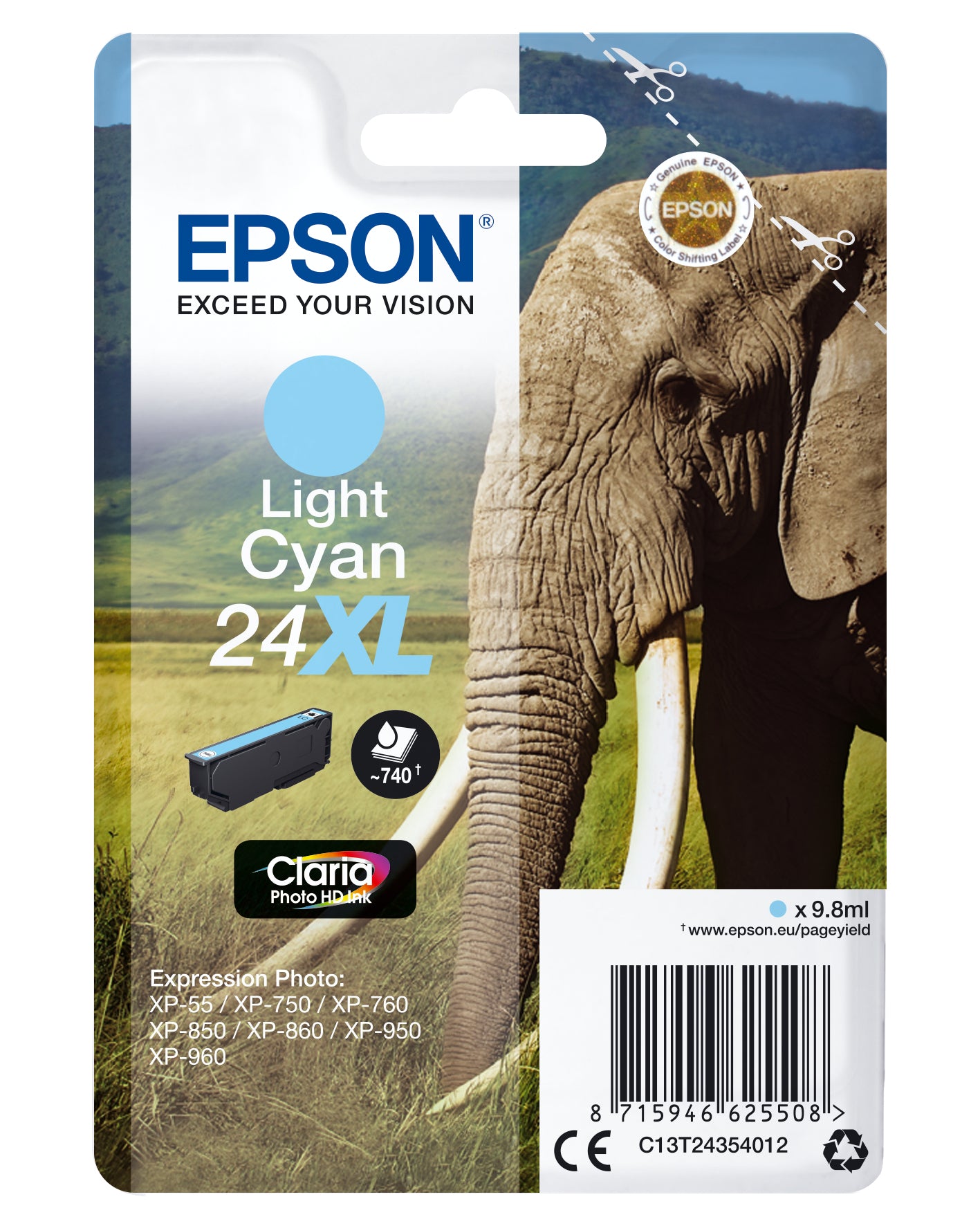 Epson Tintenpatrone 24XL (C13T24354022), cyan, XL, 9,8 ml – für Expression Photo XP-960, XP-950, XP-860 und andere
