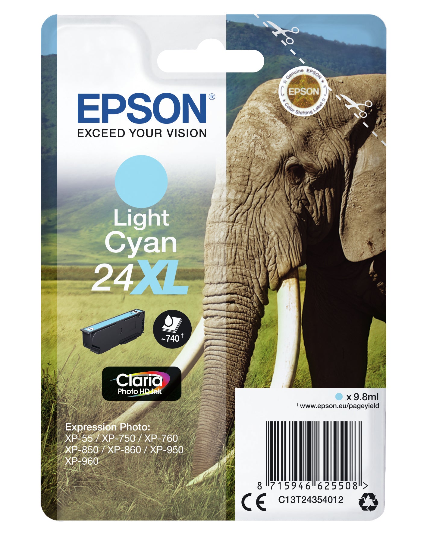 Epson Tintenpatrone 24XL (C13T24354022), cyan, XL, 9,8 ml – für Expression Photo XP-960, XP-950, XP-860 und andere