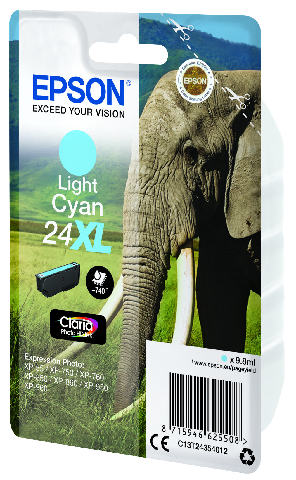 Epson Tintenpatrone 24XL (C13T24354022), cyan, XL, 9,8 ml – für Expression Photo XP-960, XP-950, XP-860 und andere