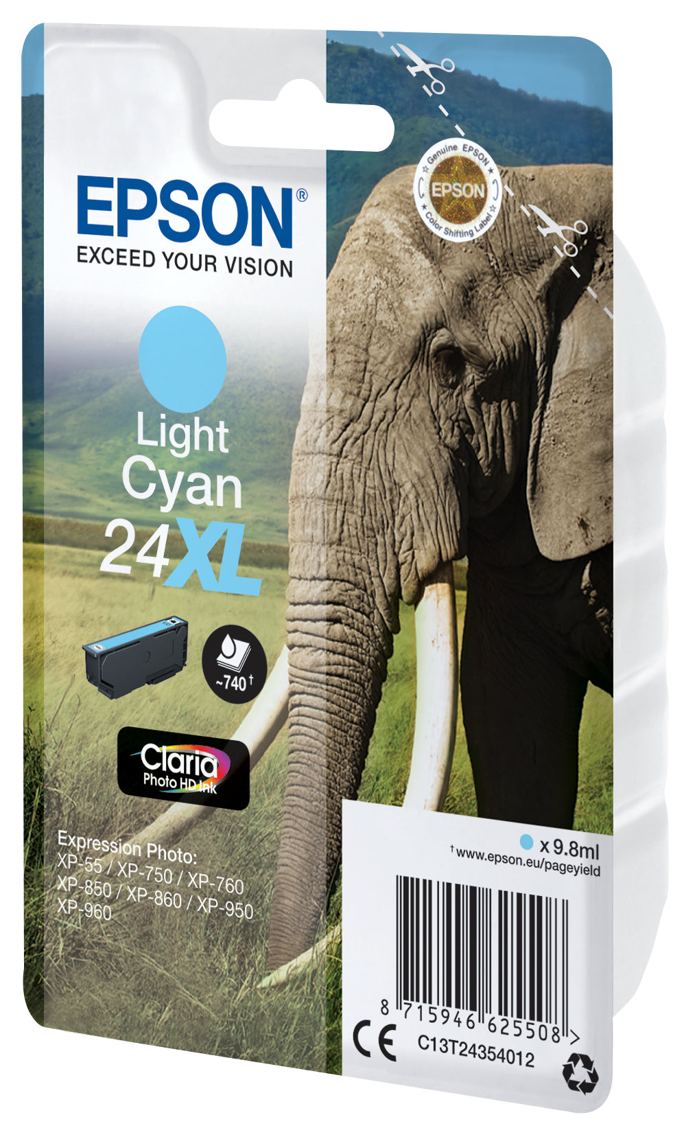 Epson Tintenpatrone 24XL (C13T24354022), cyan, XL, 9,8 ml – für Expression Photo XP-960, XP-950, XP-860 und andere