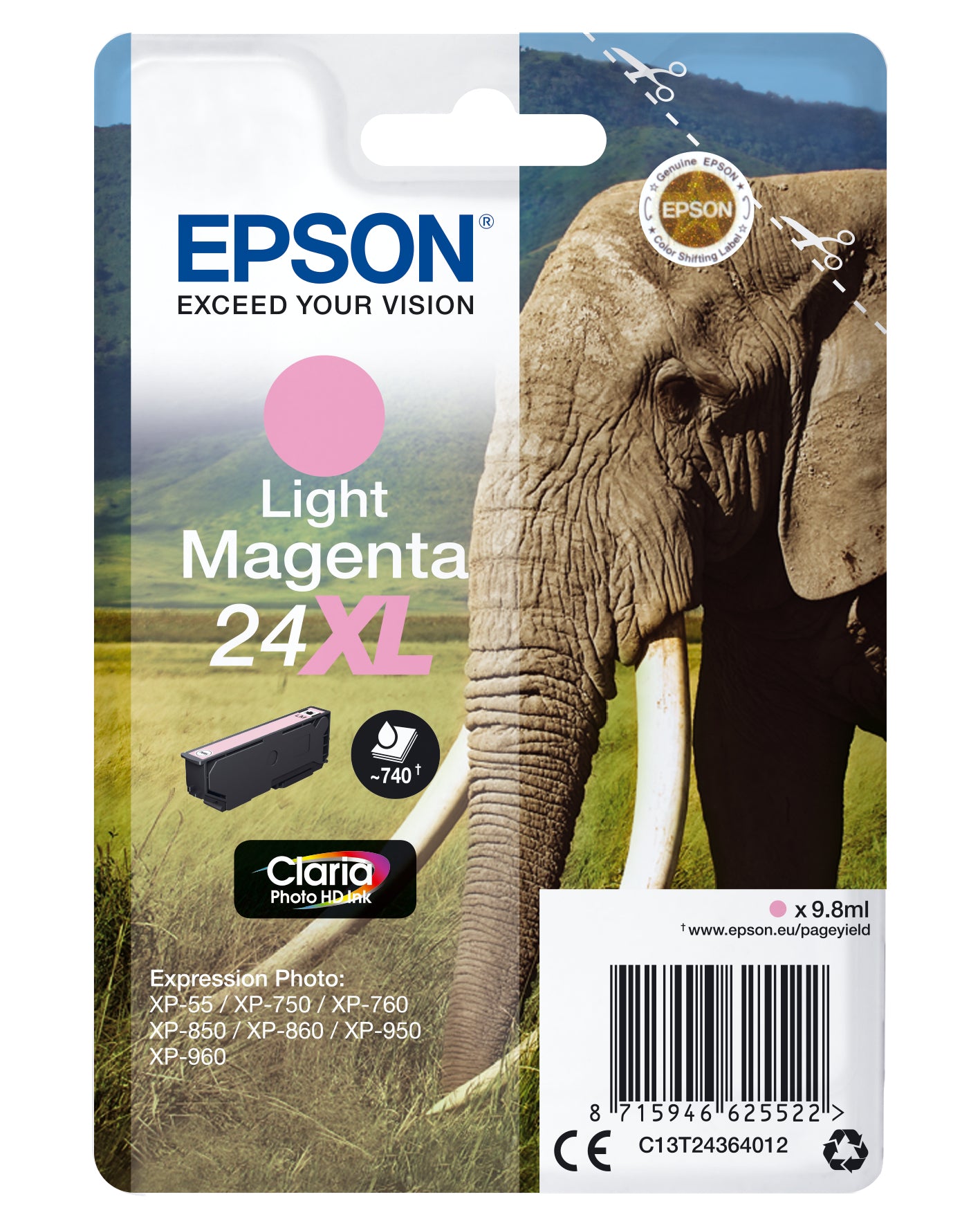 Epson Tintenpatrone 24XL, Magenta, XL, 500 Seiten – für Inkjetdrucker/Multifunktionsgeräte