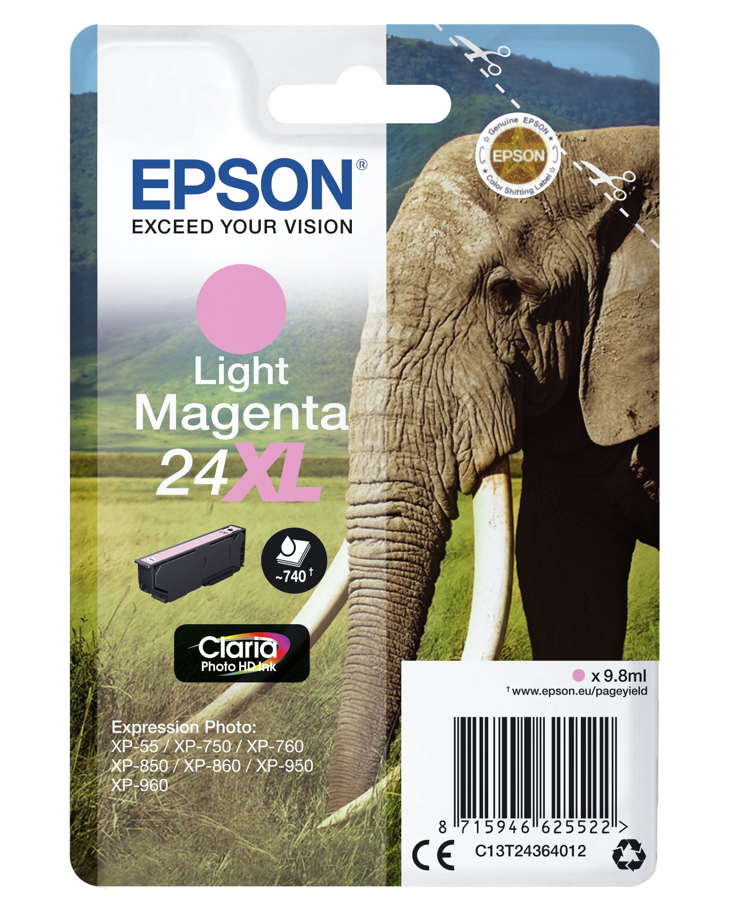 Epson 24XL Helle Magenta Tintenpatrone (Original) – 740 Seiten – für Epson Expression Photo XP-960/950/860 …