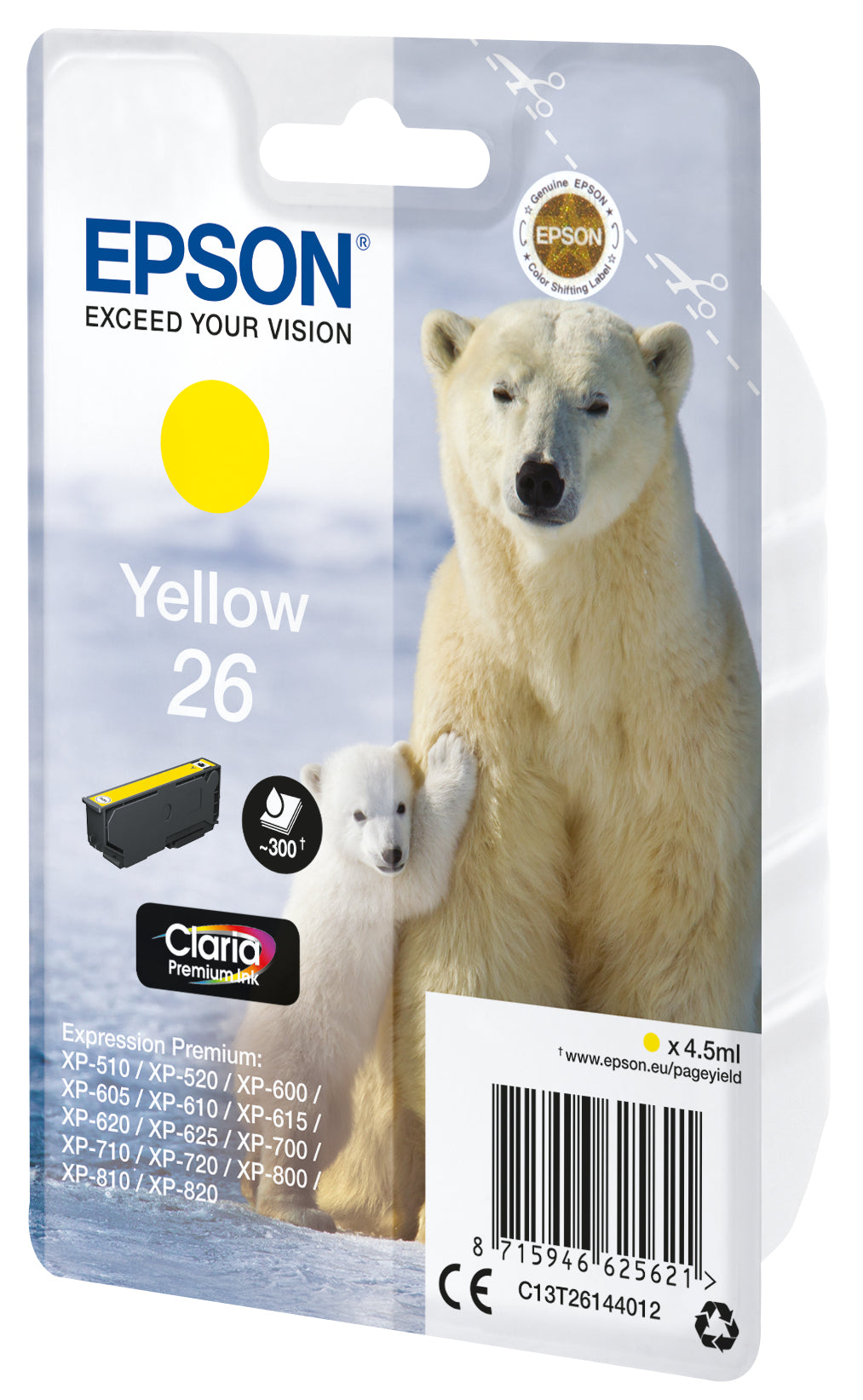 Epson Tintenpatrone 26, Gelb, 300 Seiten – für Inkjetdrucker/Multifunktionsgeräte