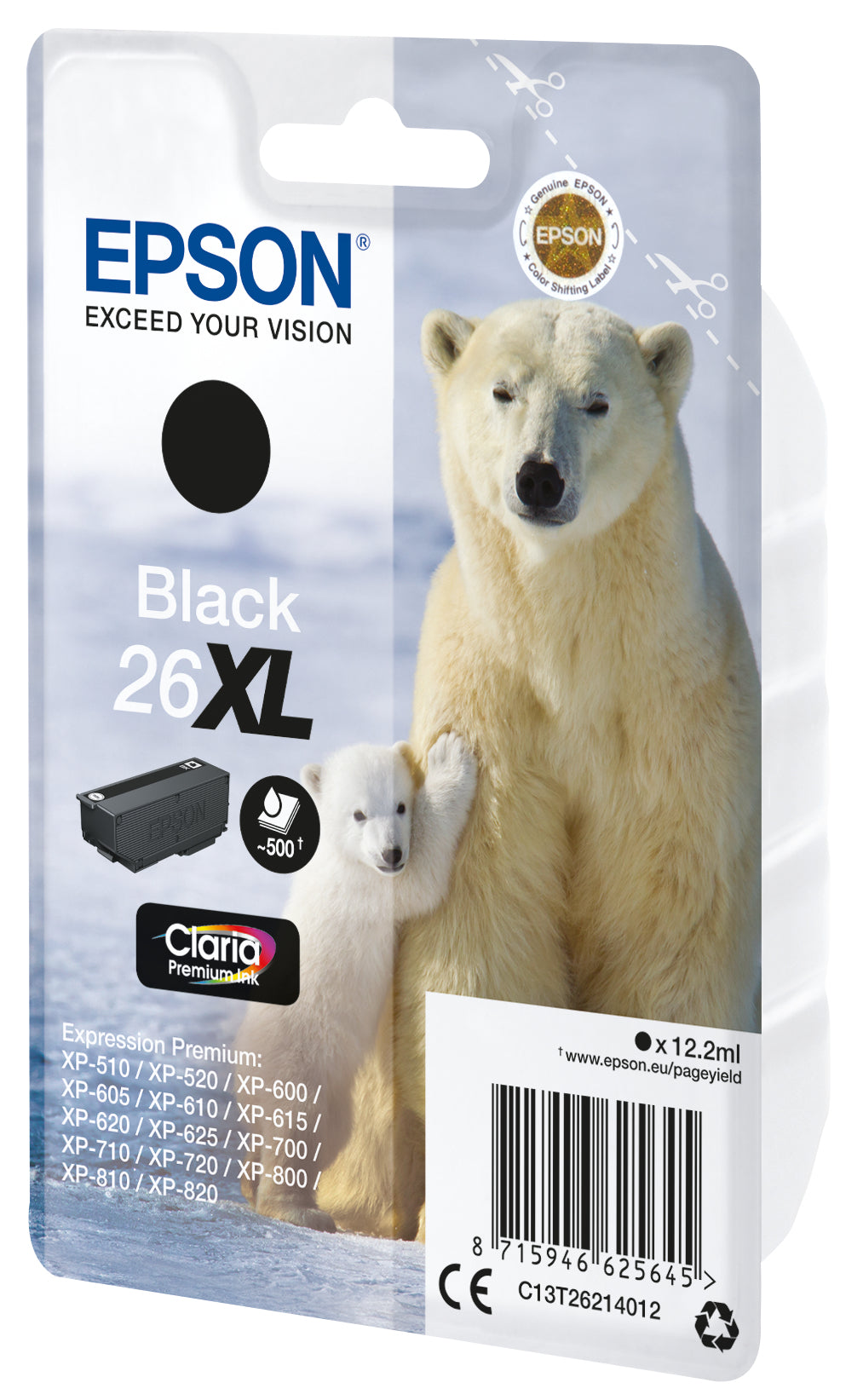 Epson 26XL Schwarz Tintenpatrone (Original) – 500 Seiten – für Epson Expression Premium XP-820/720/625 …
