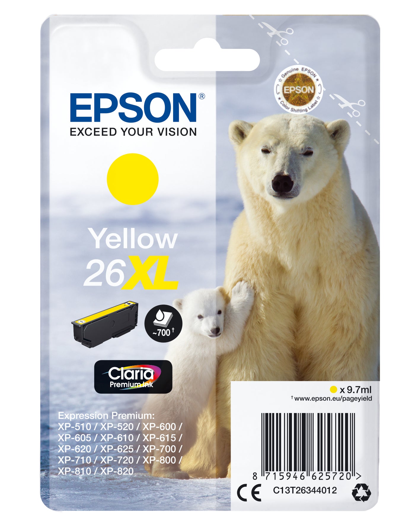 Epson 26XL Gelbe Tintenpatrone (Original) – 700 Seiten – für Epson Expression Premium XP-820/XP-720/XP-625 …