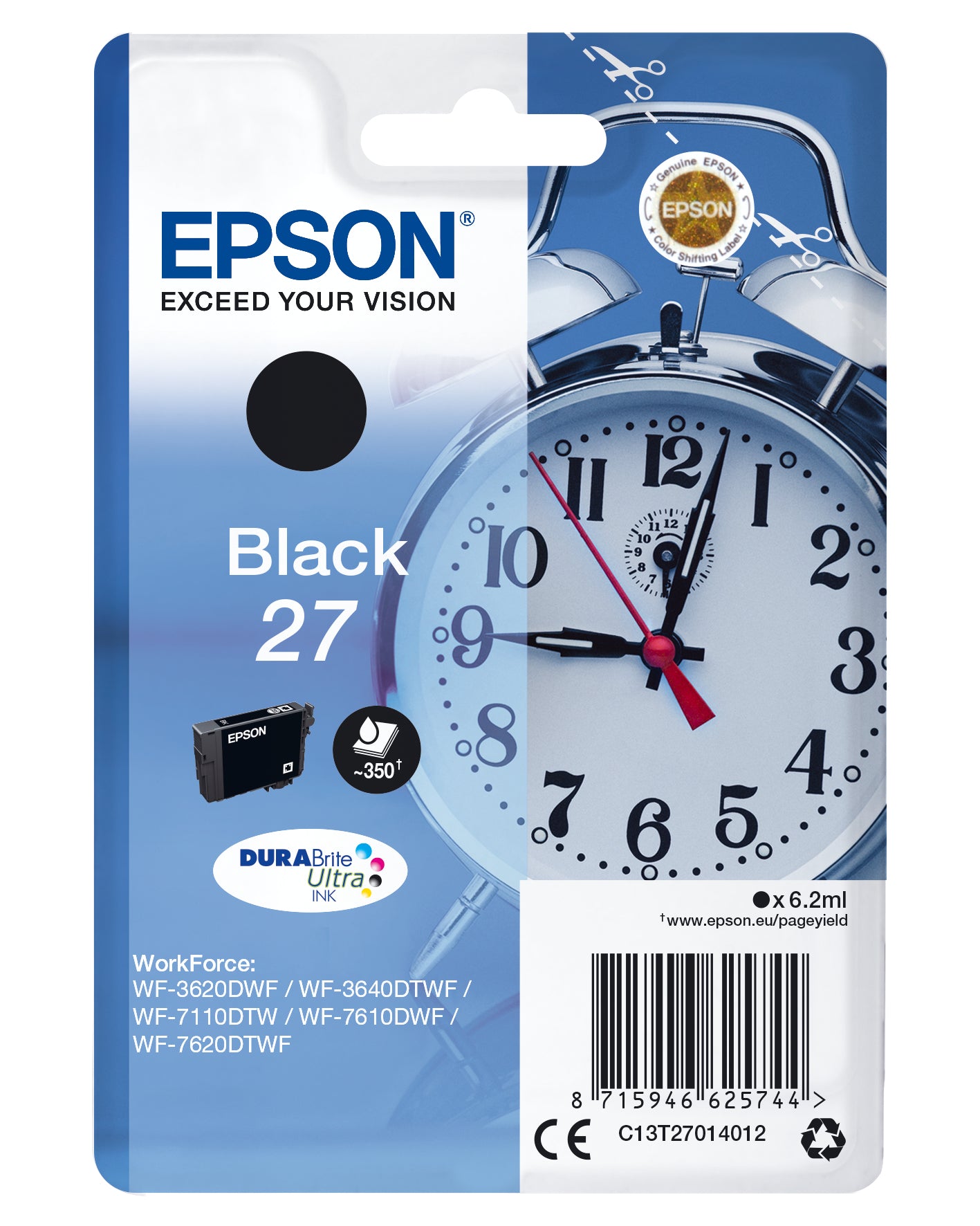 Epson 27 Schwarz Tintenpatrone (Original) – 350 Seiten – für Epson WorkForce WF-7720DTWF/7715DWF/7710DWF