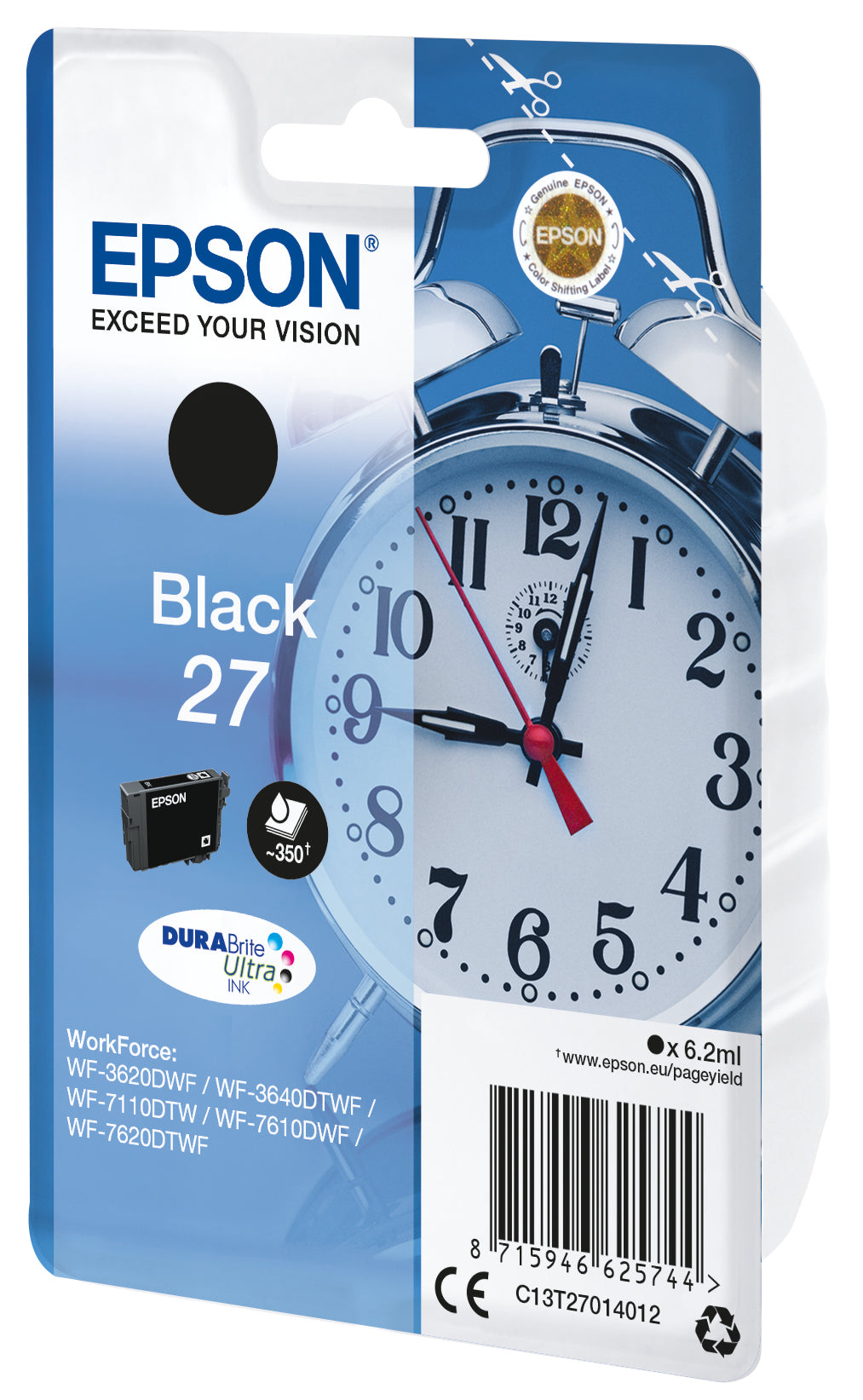 Epson 27 Schwarz Tintenpatrone (Original) – 350 Seiten – für Epson WorkForce WF-7720DTWF/7715DWF/7710DWF
