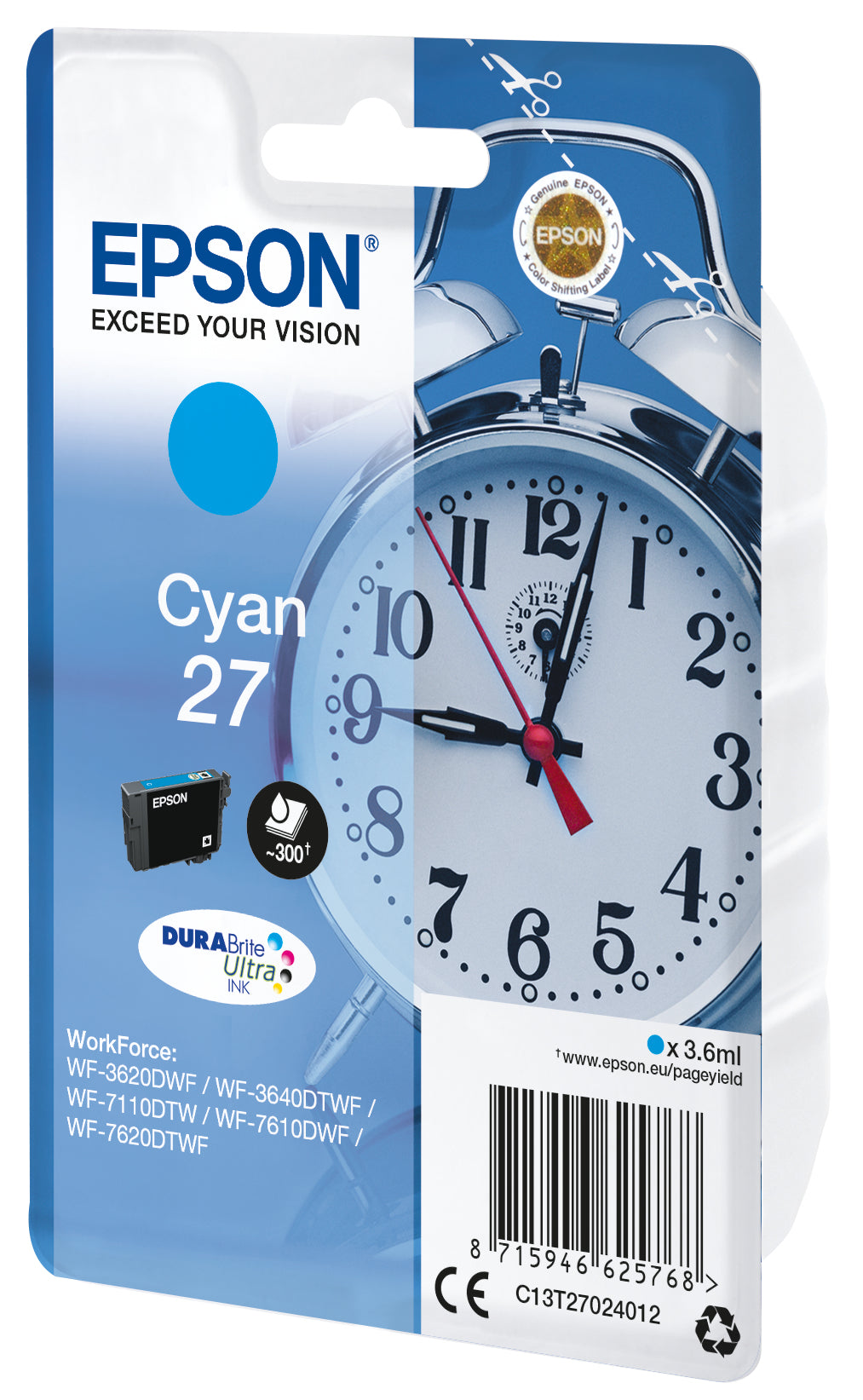 Epson T270240 Cyan Tintenpatrone (Original) – 300 Seiten – für Epson WorkForce WF-3620DWF/WF-7620DTWF