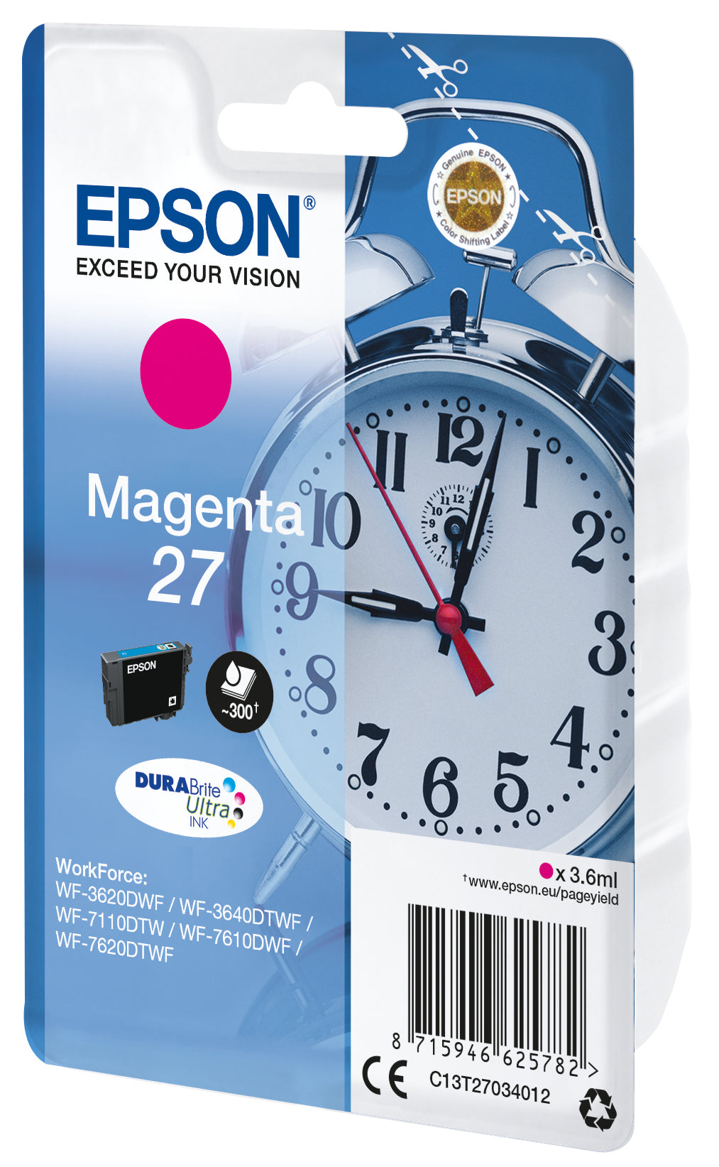 Epson Tintenpatrone 27, Magenta, 3,6 ml – für Tintenstrahldrucker, Multifunktionsgeräte