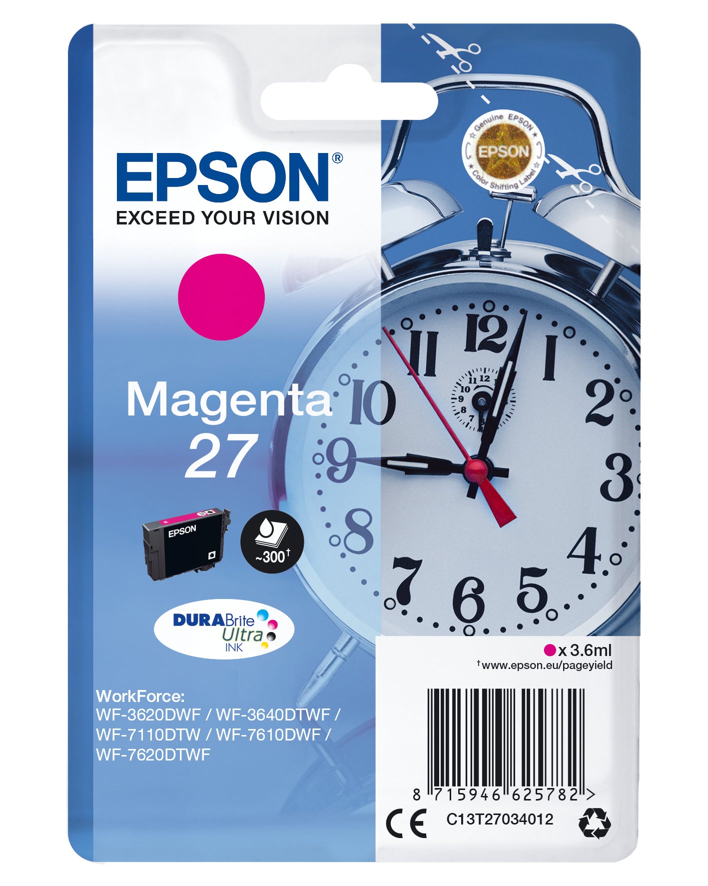 Epson Tintenpatrone 27, Magenta, 3,6 ml – für Tintenstrahldrucker, Multifunktionsgeräte