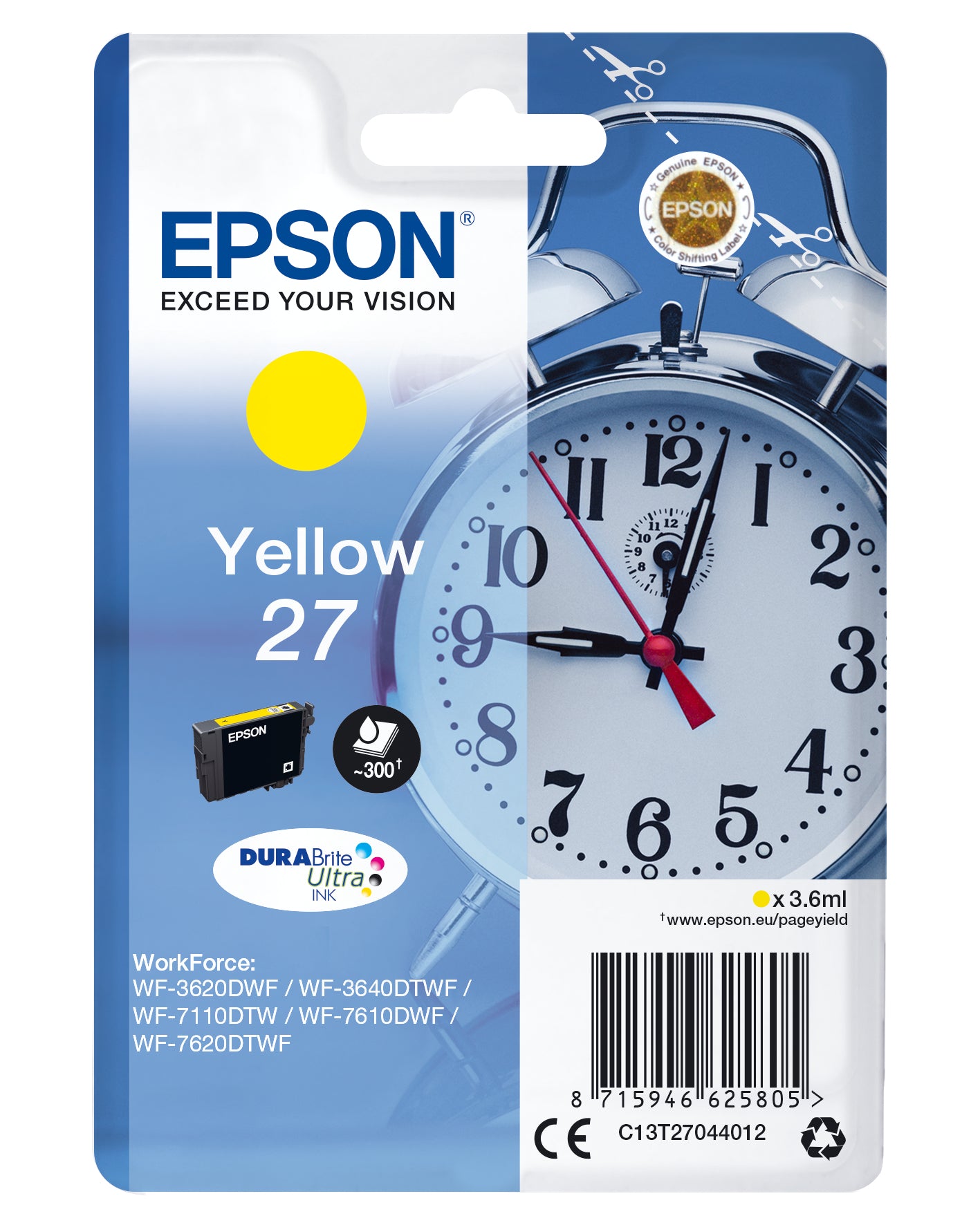 Epson 27 Gelbe Tintenpatrone (Original) – 300 Seiten – für Epson WorkForce WF-7720/7715/7710 …