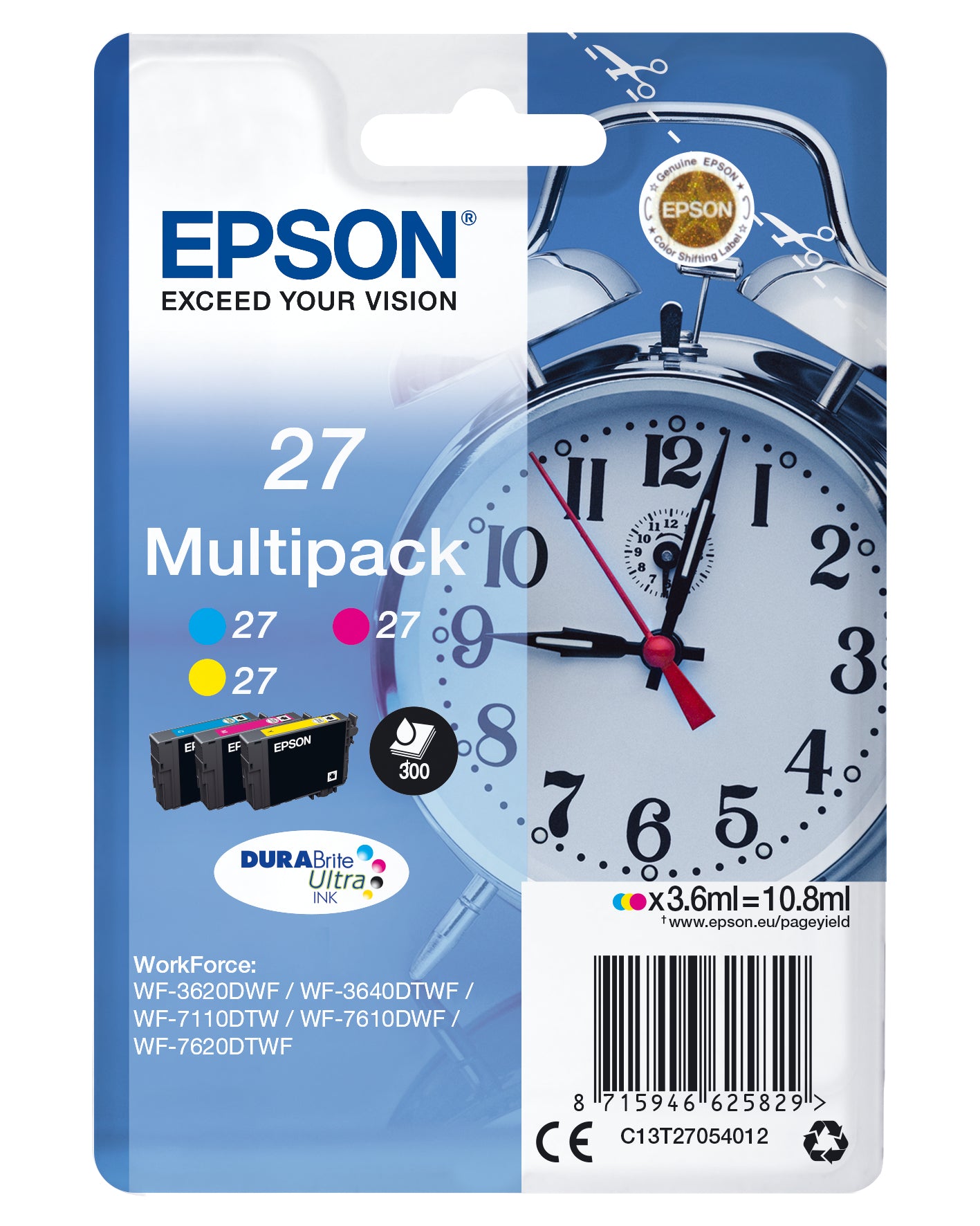 Epson Tintenpatronen-Multipack 27, CMY, 3×3,6 ml – für Serie 27