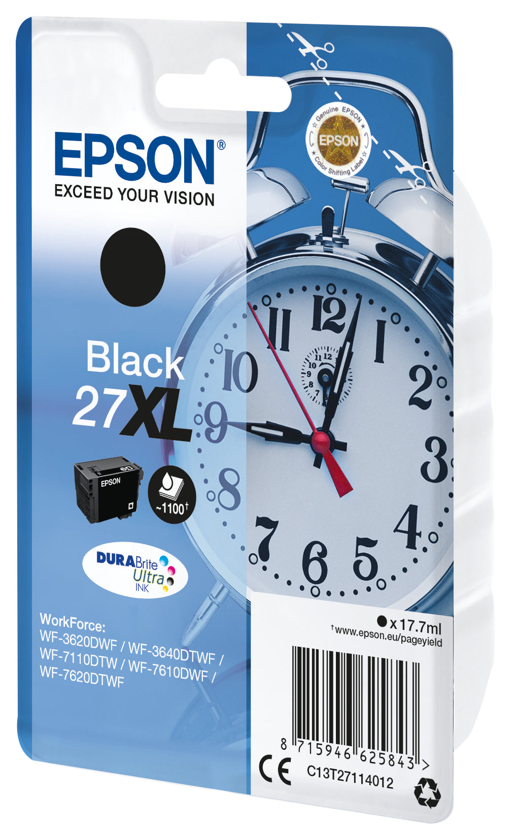 Epson 27XL Schwarz Tintenpatrone (Original) – 1'100 Seiten – für WorkForce WF-3620DWF/WF-3640DTWF …
