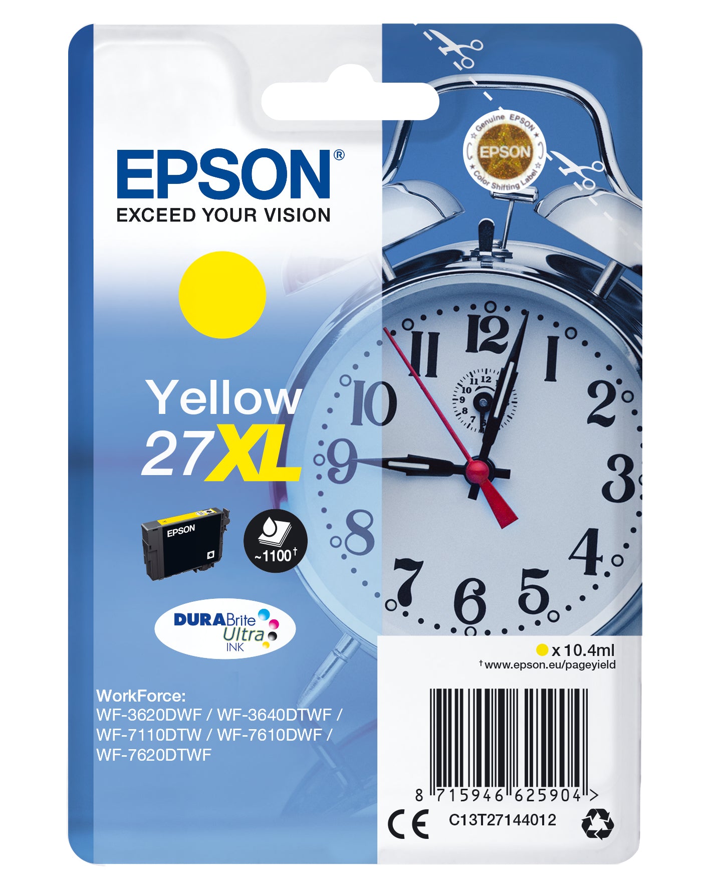 Epson 27XL Gelbe Tintenpatrone (Original) – 1'100 Seiten – für WorkForce WF-7720/7715/7710 … – C13T27144022