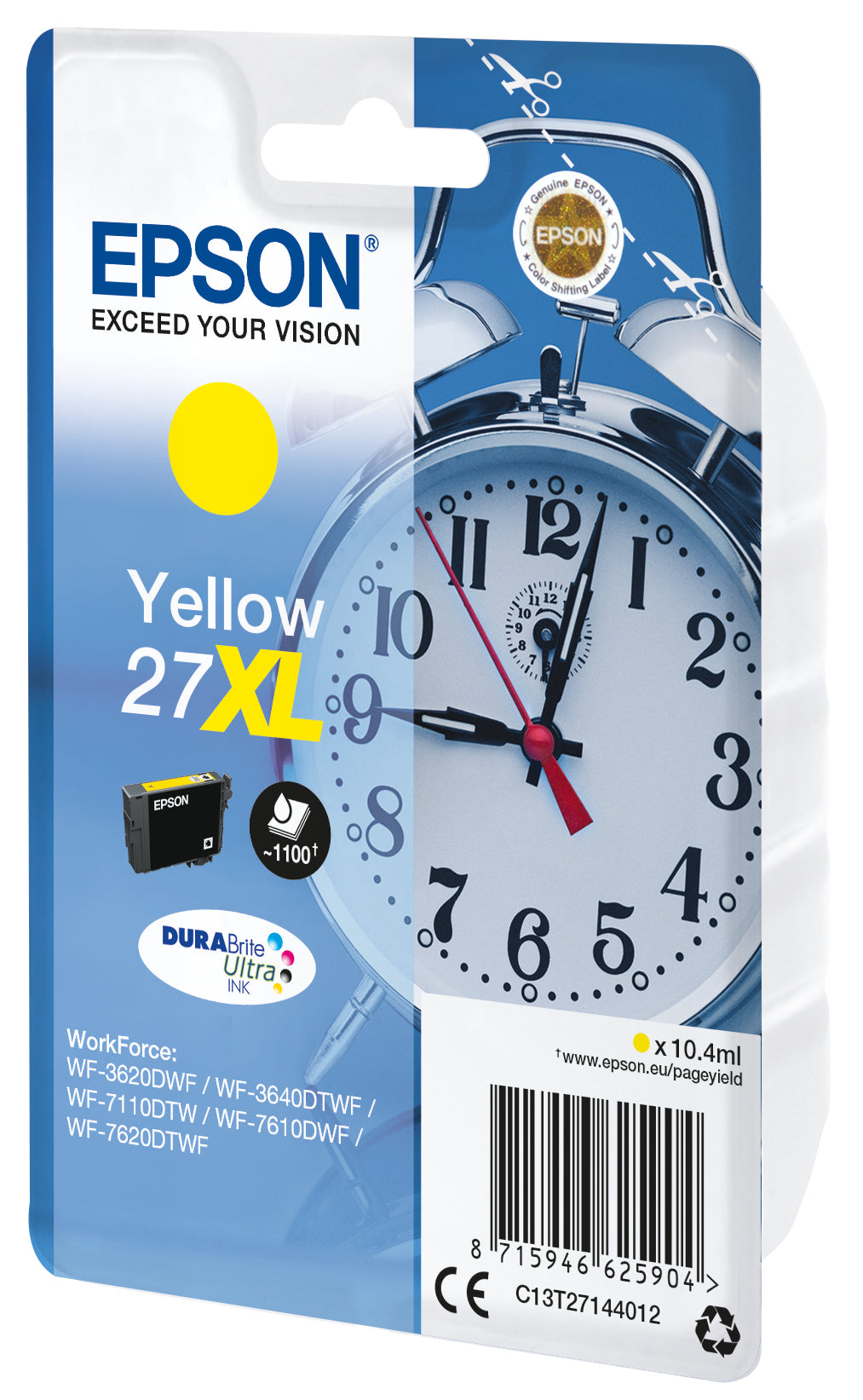 Epson 27XL Gelbe Tintenpatrone (Original) – 1'100 Seiten – für WorkForce WF-7720/7715/7710 … – C13T27144022