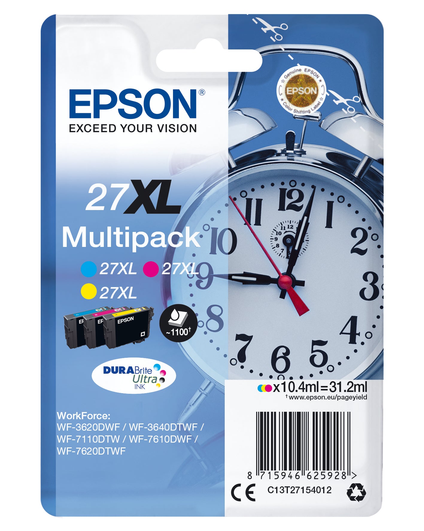 Epson Tintenpatronen-Multipack 27XL, CMY, XL, 3er-Pack, kompatibel – für Inkjetdrucker/Multifunktionsgeräte