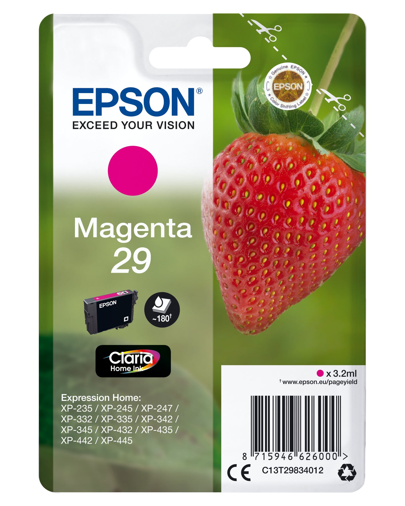 Epson 29 Magenta Tintenpatrone (Original) – 180 Seiten – für Epson Expression Home XP-455/452/445 …