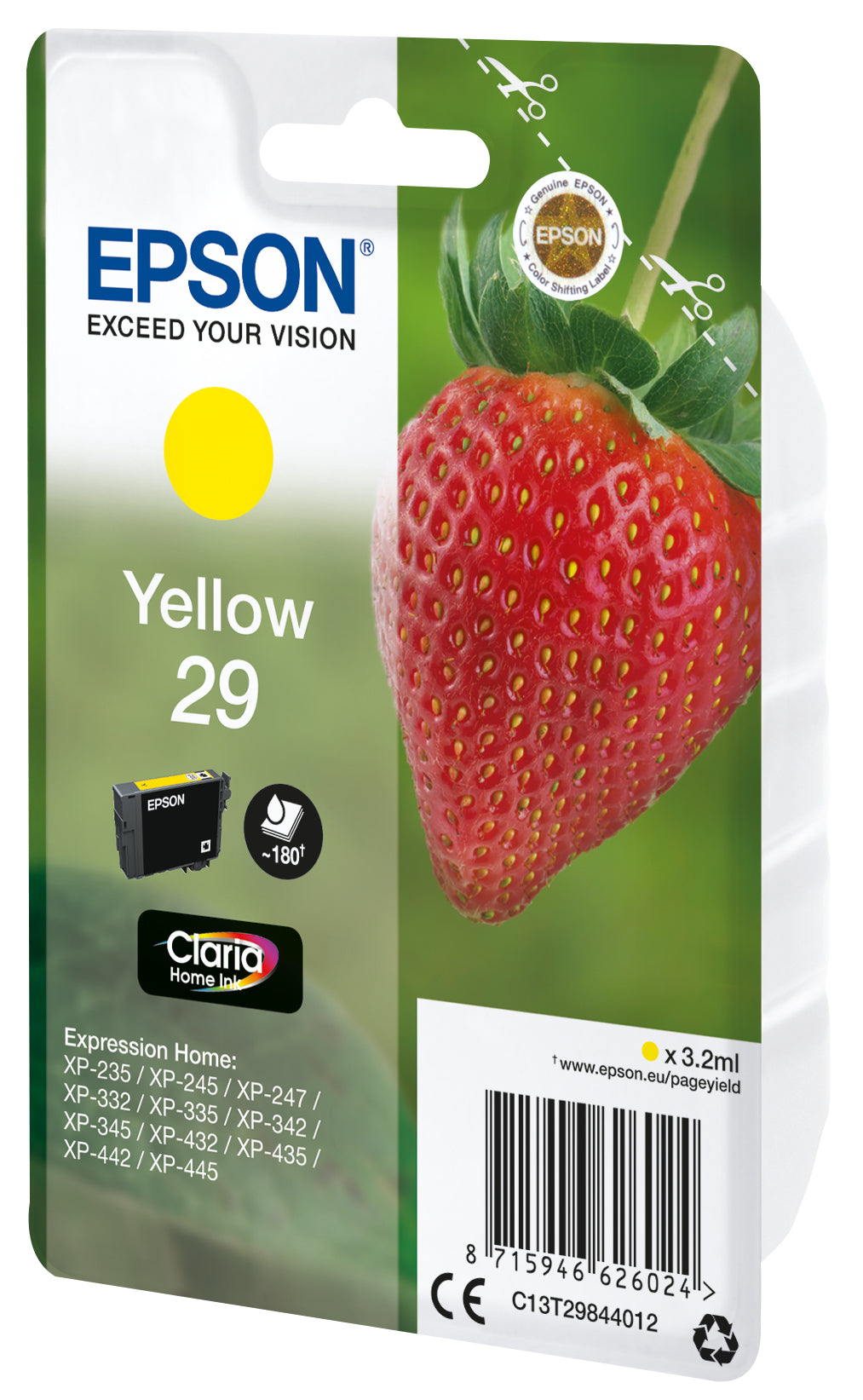 Epson 29 Gelbe Tintenpatrone (Original) – 180 Seiten – für Expression Home XP-455/452 – C13T29844012