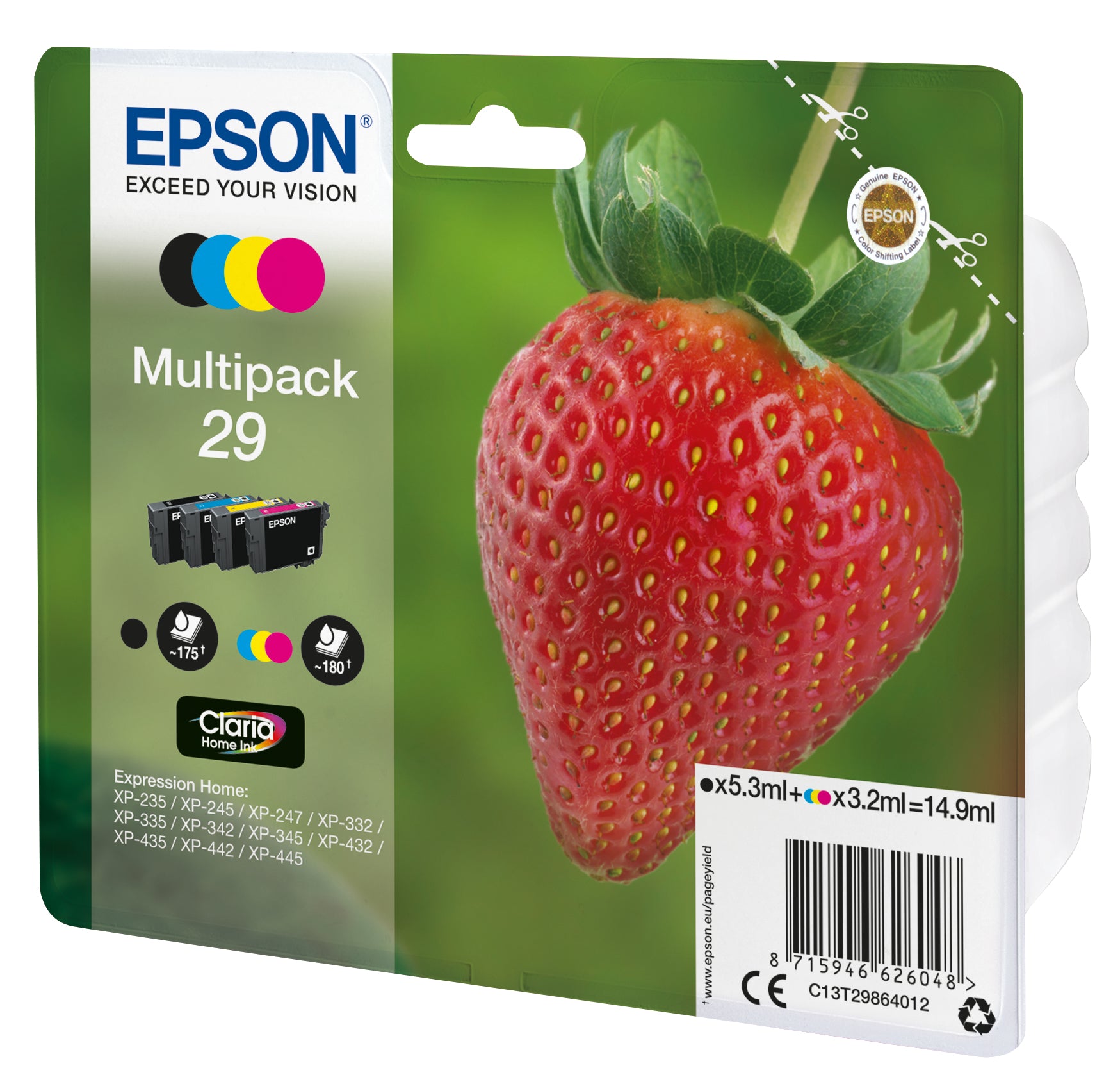 Epson Tintenpatronen-Multipack 29 Claria, CMYK – für Expression Home XP-455, XP-452, XP-445 und andere