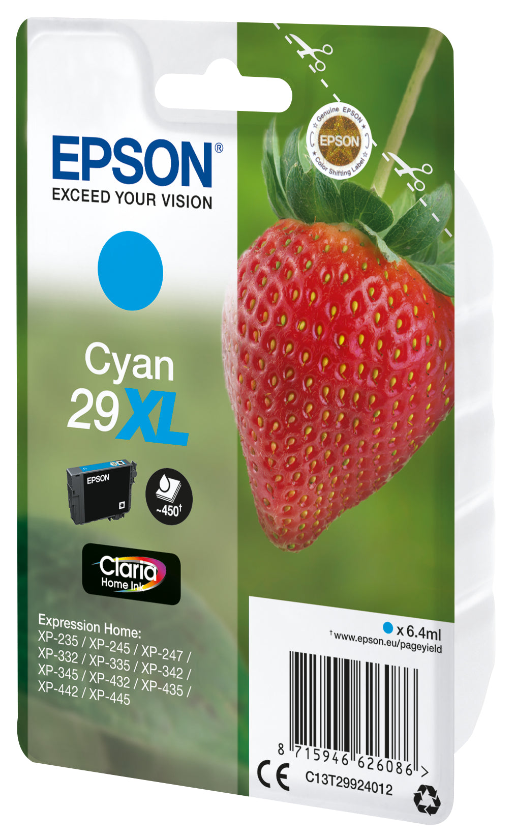 Epson Tintenpatrone 29XL, cyan, XL, 450 Seiten – für Expression Home XP-455, XP-452, XP-445 und andere