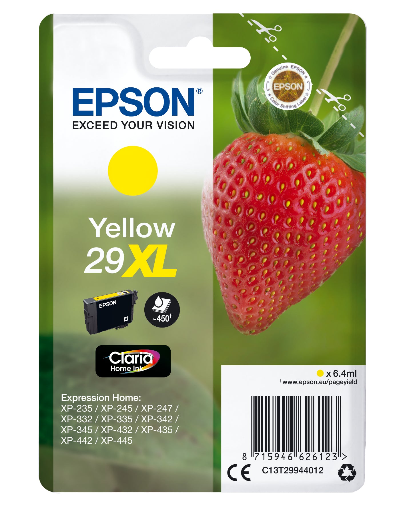 Epson Tintenpatrone 29XL (C13T29944022), Gelb, 450 Seiten – für XP-455, XP-452, XP-445 und andere