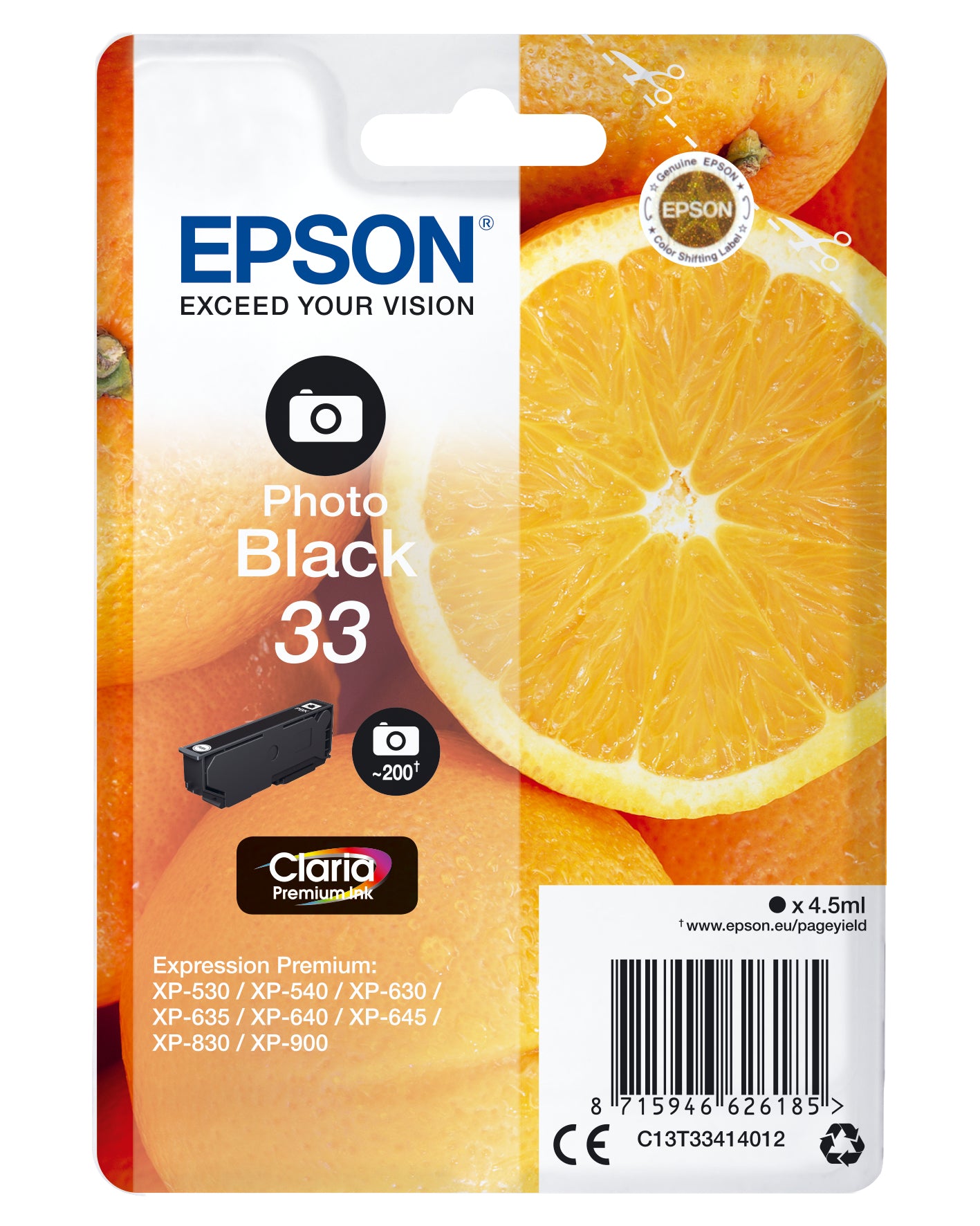 Epson Tintenpatrone 33, Foto schwarz – für Tintenstrahldrucker/Multifunktionsgeräte