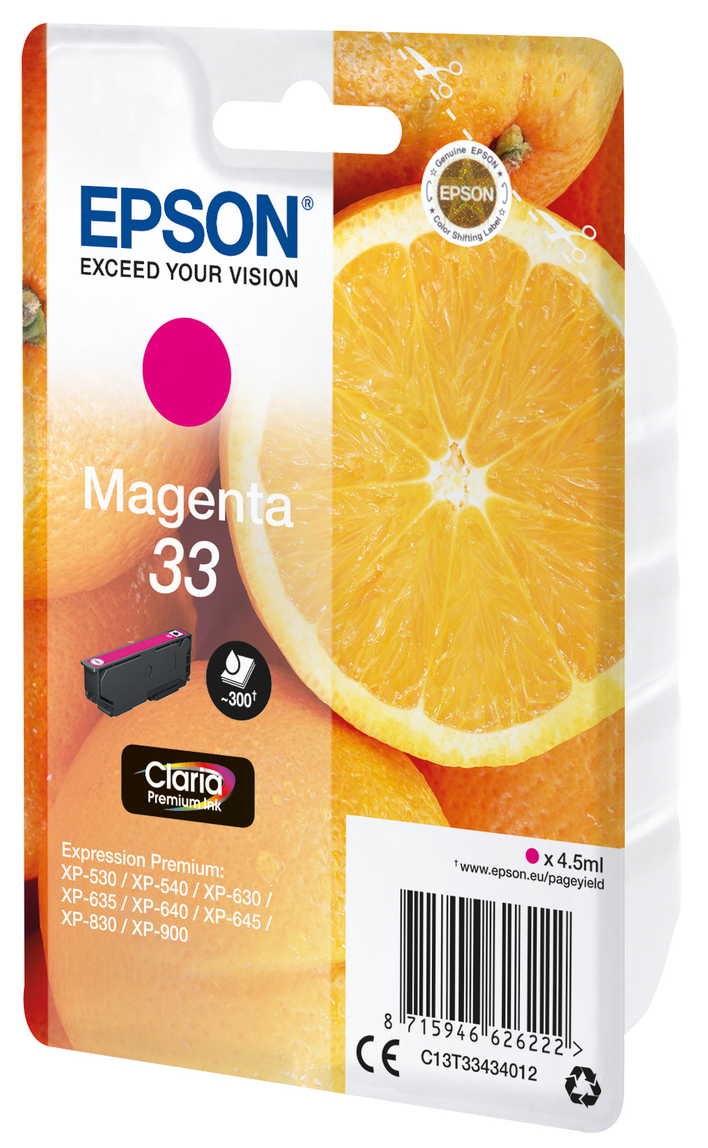 Epson 33 Magenta Tintenpatrone (Original) – 300 Seiten – für Epson Expression Premium XP-900/XP-830/XP-645 …