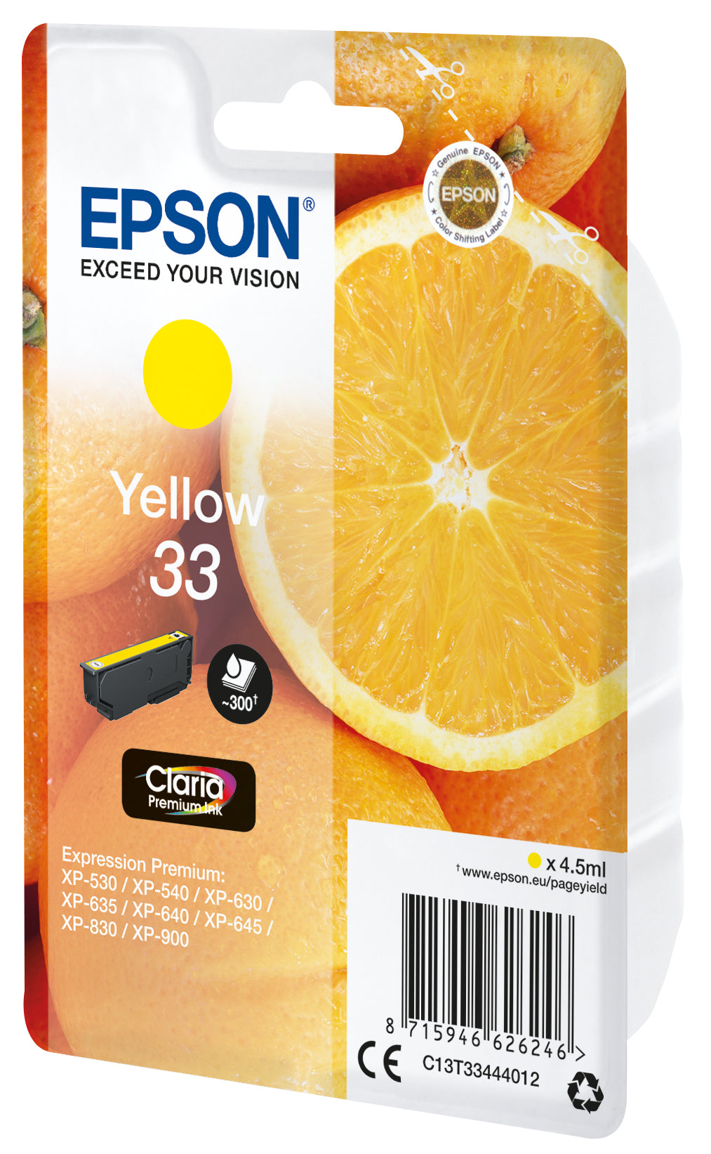 Epson Gelbe Tintenpatrone (Original) – 4,5 ml – für Expression Premium XP-900/XP-830/XP-645 … – C13T33444022