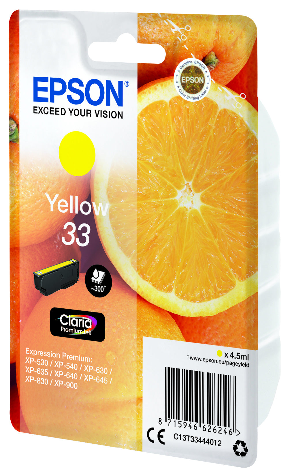 Epson Gelbe Tintenpatrone (Original) – 4,5 ml – für Expression Premium XP-900/XP-830/XP-645 … – C13T33444022
