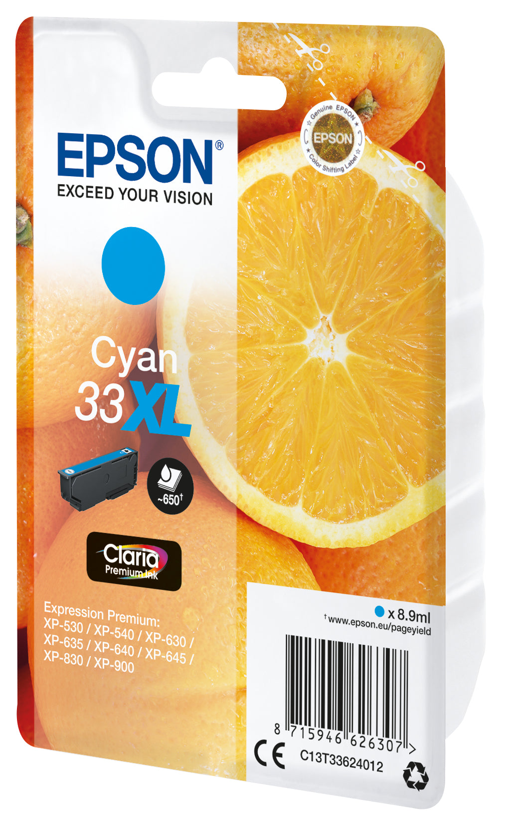 Epson 33XL Cyan Tintenpatrone (Original) – 650 Seiten – für Epson Expression Premium XP-900/XP-830/XP-645 …