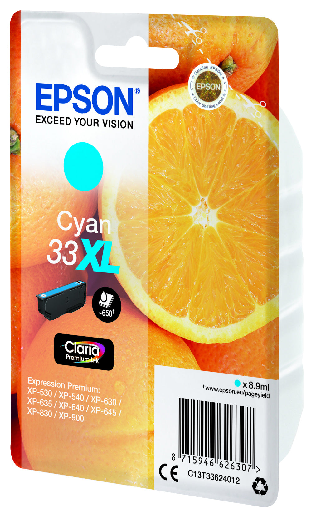 Epson 33XL Cyan Tintenpatrone (Original) – 650 Seiten – für Epson Expression Premium XP-900/XP-830/XP-645 …