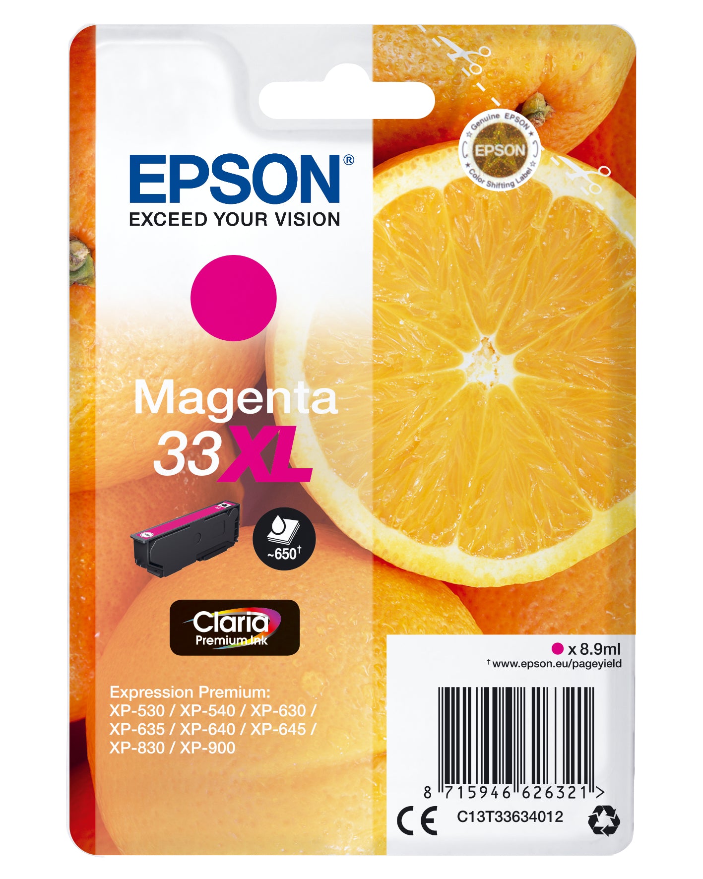 Epson 33XL Magenta Tintenpatrone (Original) – 650 Seiten – für Epson Expression Premium XP-900/XP-830/XP-645 …