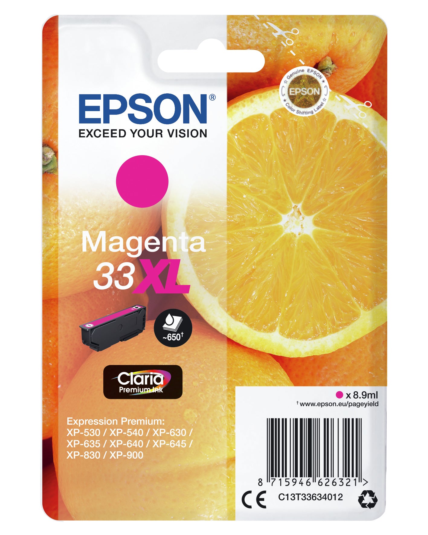 Epson 33XL Magenta Tintenpatrone (Original) – 650 Seiten – für Epson Expression Premium XP-900/XP-830/XP-645 …