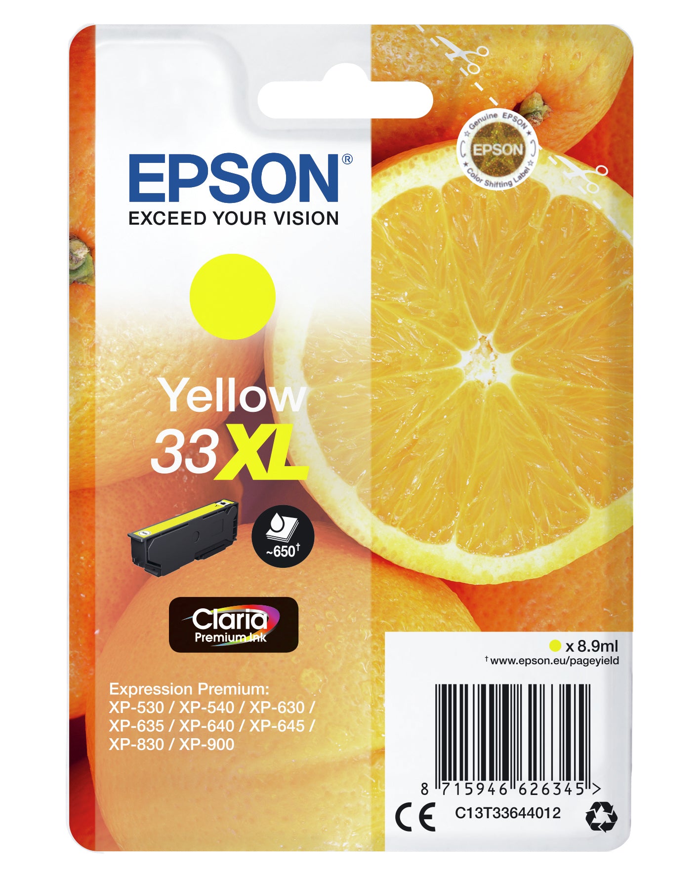 Epson 33XL Gelbe Tintenpatrone (Original) – 650 Seiten – für Expression Premium XP-900/XP-830/XP-645 …