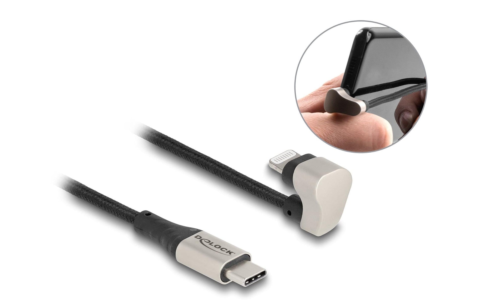 DeLOCK Daten- & Ladekabel – USB-C auf Lightning 2 m, geflochten, Schwarz – für iPhone/iPad