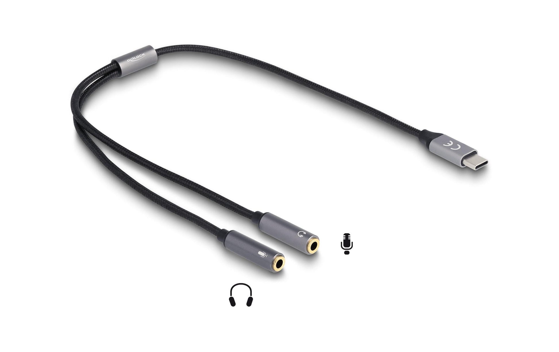 DeLOCK USB-C zu 2× 3,5 mm Klinkenbuchse Adapter – DAC 24 Bit / 96 kHz, 0,4 m, für USB-C-Geräte