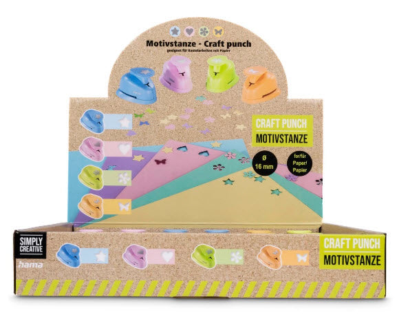 Hama Motivstanzer – 6 Motive sortiert (Herz, Stern, Blume, Schmetterling), Ø 16 mm, sortiert