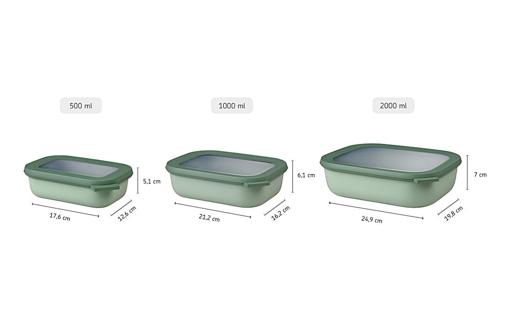 Mepal Cirqula – Vorratsdose 3,5 l, 20 × 25 × 7 cm, Kunststoff, Olivgrün, 3-teilig