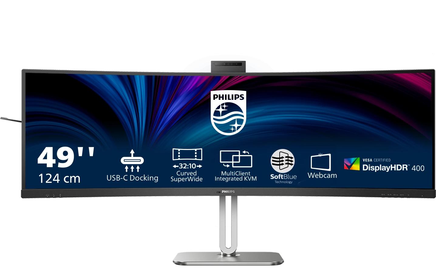 Philips 49B2U6900CH/00 – Monitor, 48,8", 450 cd/m², Webcam, KVM, 3× USB-C, Gebogen, VESA 100 × 100, Schwarz