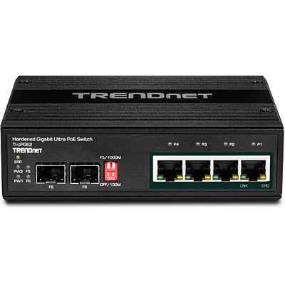 Trendnet TI-UPG62 – Unmanaged L2 Switch – 4× 1G, 2× SFP, PoE+, PoE-Budget 240 W, DIN-Schiene