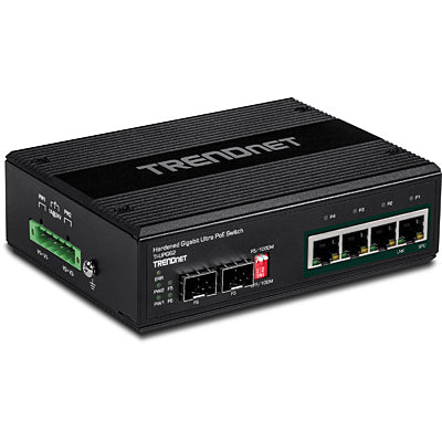 Trendnet TI-UPG62 – Unmanaged L2 Switch – 4× 1G, 2× SFP, PoE+, PoE-Budget 240 W, DIN-Schiene