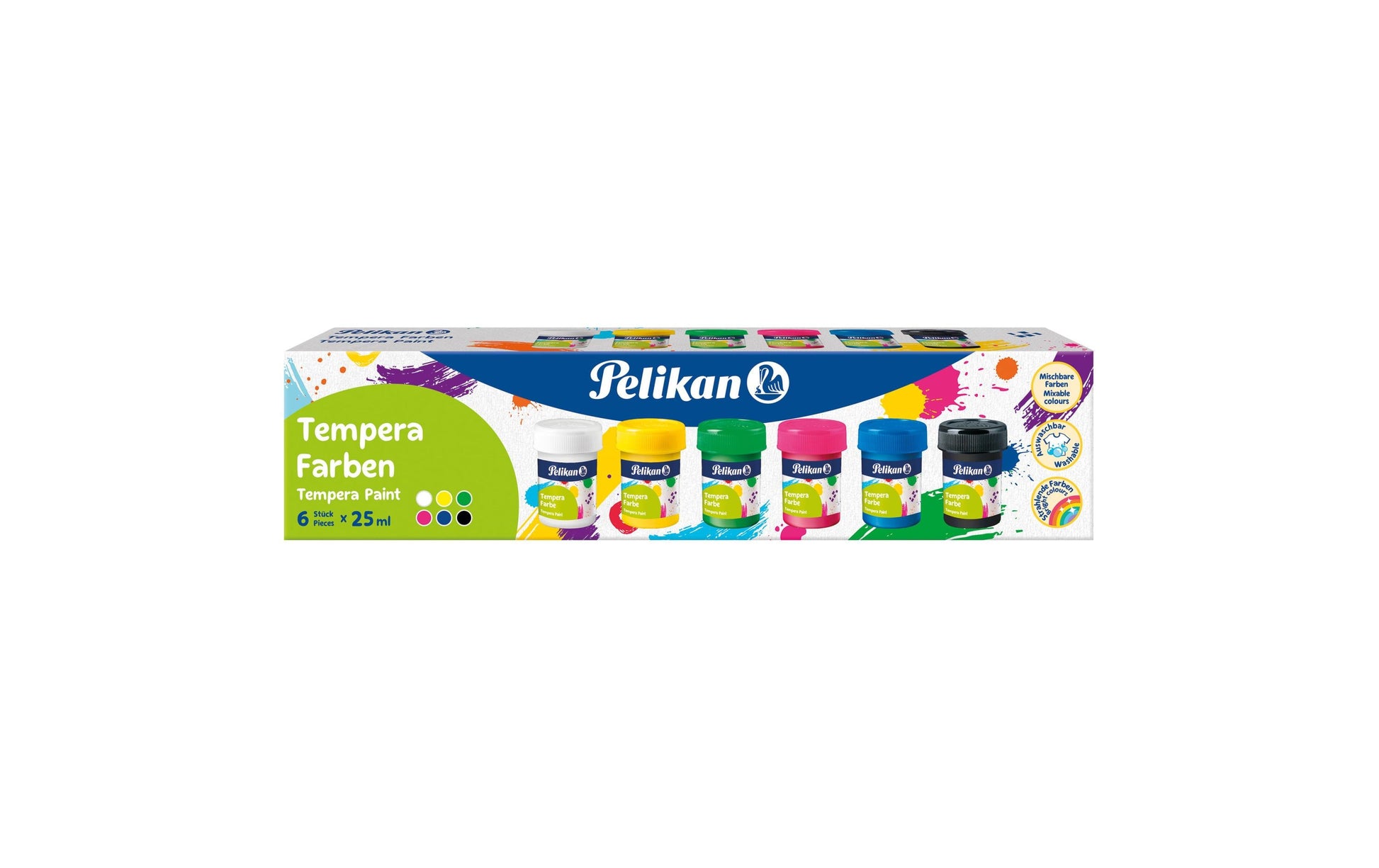 Pelikan Tempera-Farben für Kinder – 6 Farben, Mehrfarbig – 6×25 ml (150 ml) – für Papier, Holz, Keramik