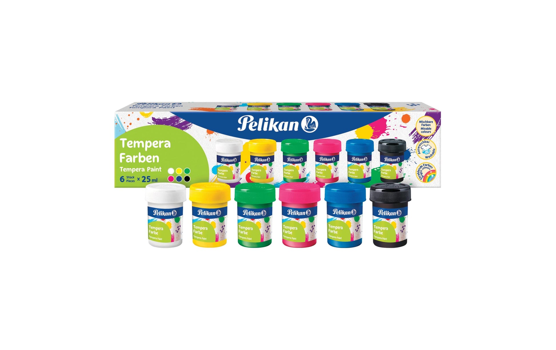 Pelikan Tempera-Farben für Kinder – 6 Farben, Mehrfarbig – 6×25 ml (150 ml) – für Papier, Holz, Keramik