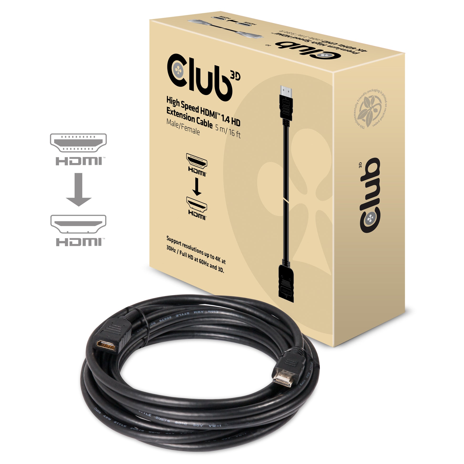 CLUB3D Club 3D HDMI Verlängerungskabel HDMI 1.4 1080p 60 Hz – 5 m