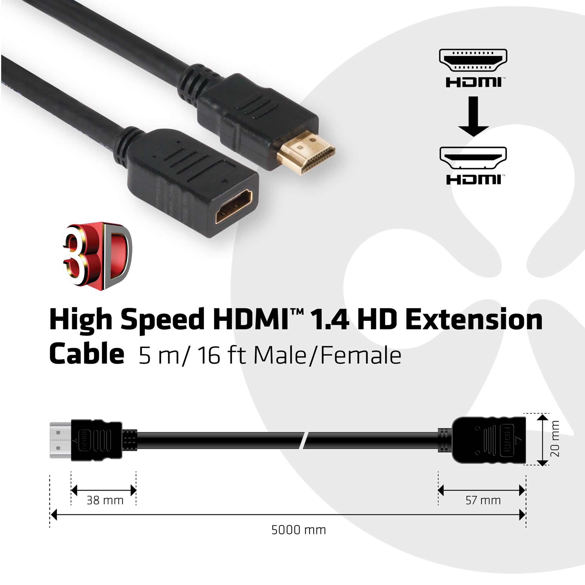 CLUB3D Club 3D HDMI Verlängerungskabel HDMI 1.4 1080p 60 Hz – 5 m